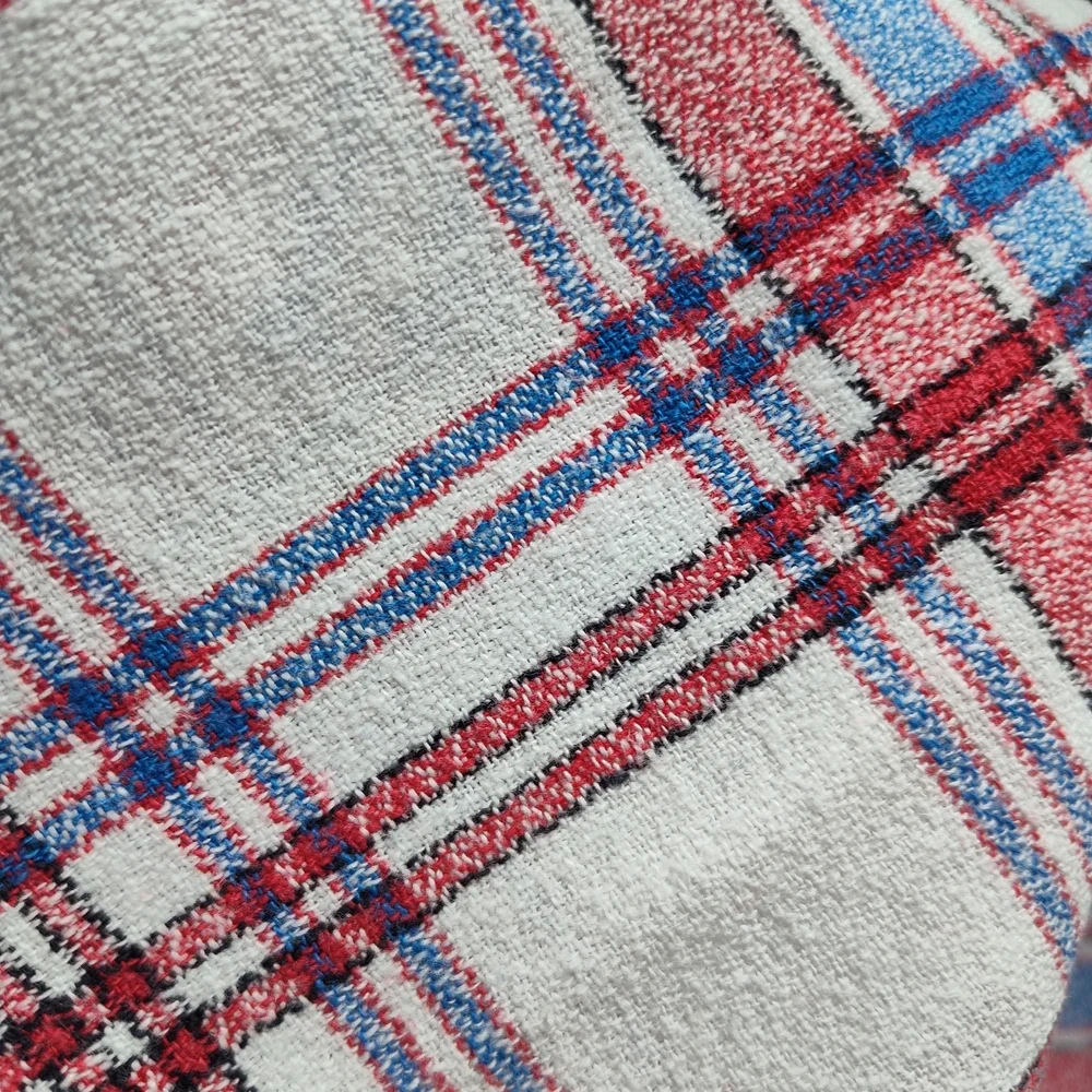 Vintage 1950s French Plaid Napkins Set 6 JV Monogram Red White Blue